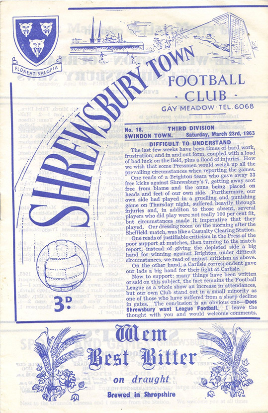 <b>Saturday, March 23, 1963</b><br />vs. Shrewsbury Town (Away)